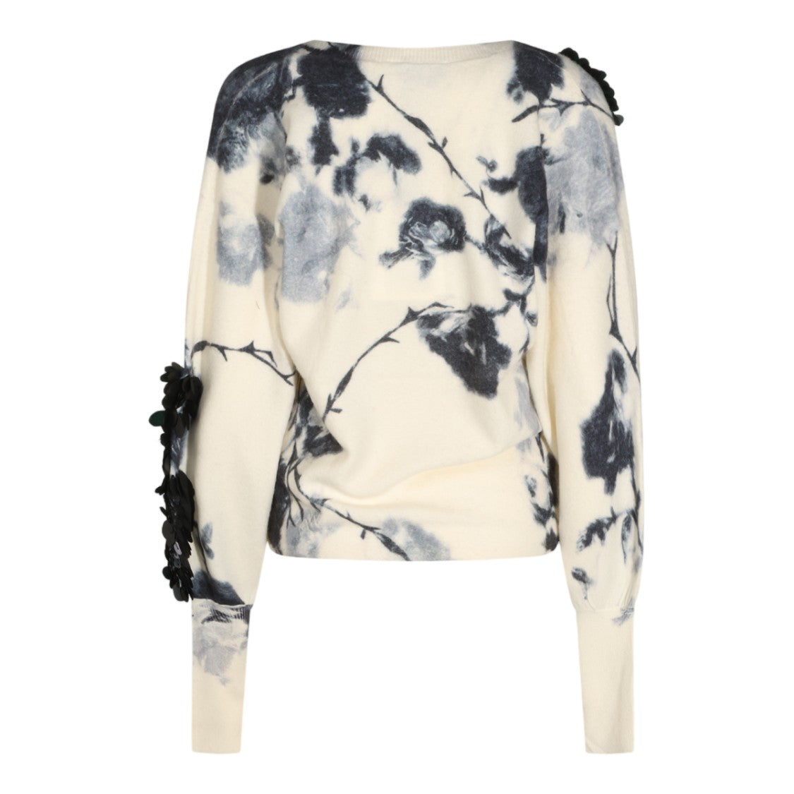 Blumarine Abstract Floral Appliqué V-Neck Sweater