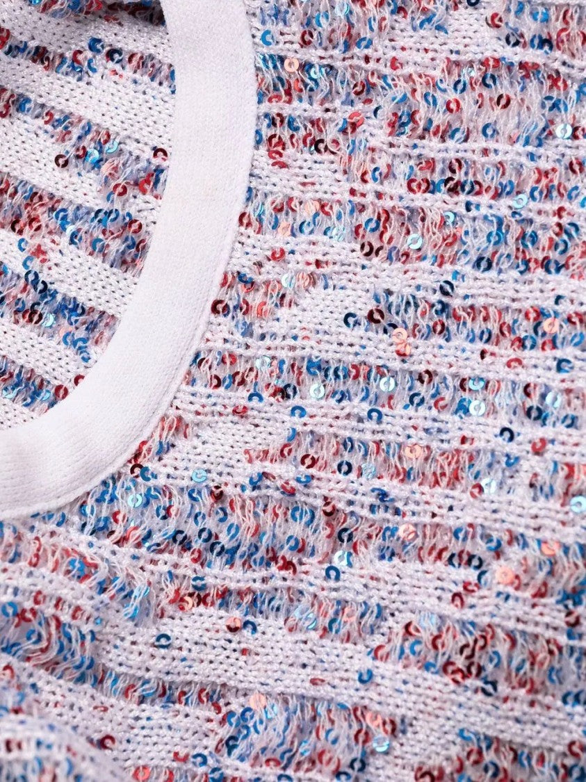 Balmain Textured Knit Mini Dress With Structured Shoulders And Speckled Pattern