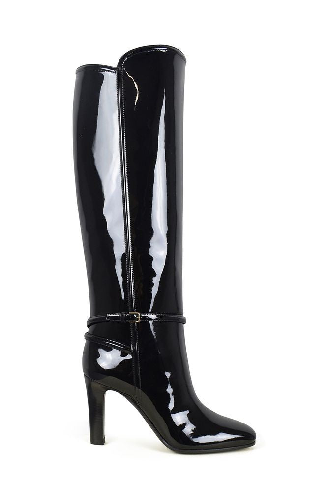 Saint Laurent High-Shine Black Patent Leather Ankle Boots