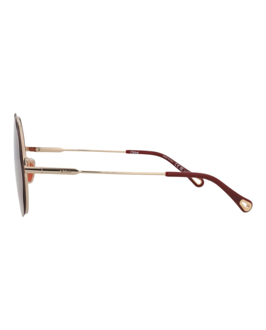 Chloé Round-Frame Metal Sunglasses With Rose-Tinted Lenses