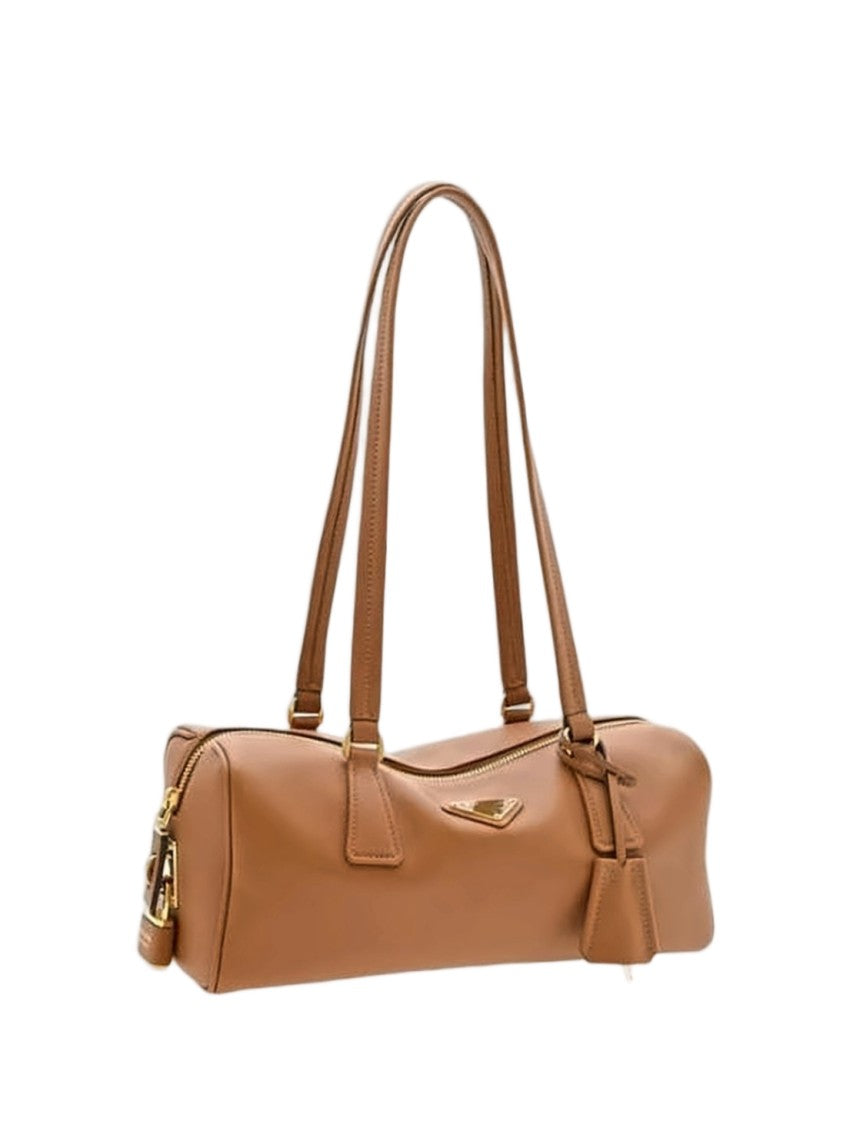 Prada Elongated Brown Calf Leather Shoulder Bag