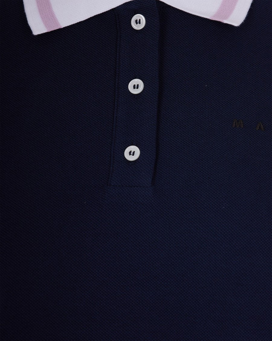 Marni Dark Blue Piqué Long-Sleeved Polo Shirt