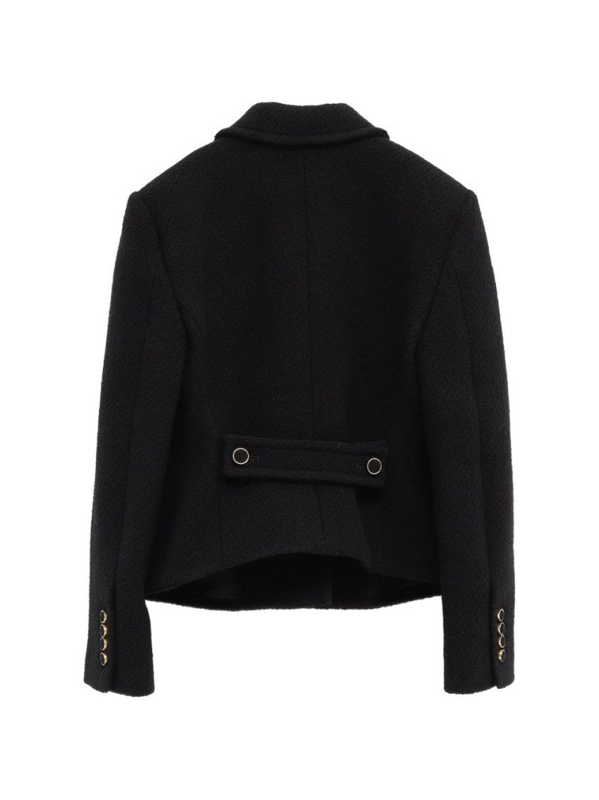 Chloé Black Cropped Structured Textured Buttoned Jacket