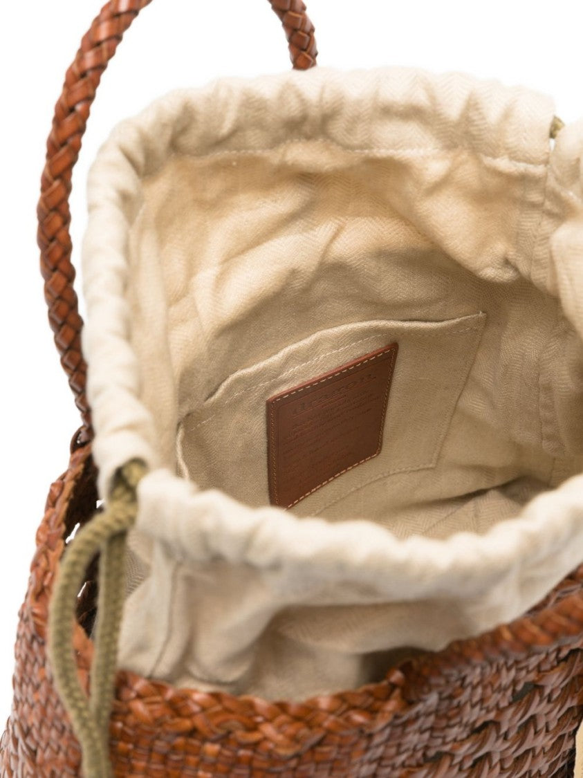 Dragon Diffusion Medium Brown Woven Leather Handbag With Drawstring Closure