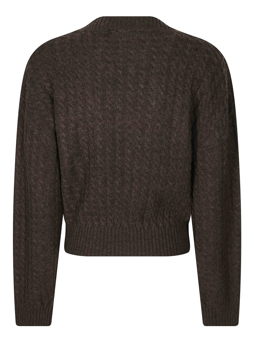 Rotate Cable V Neck Cable Knit Cropped Sweater