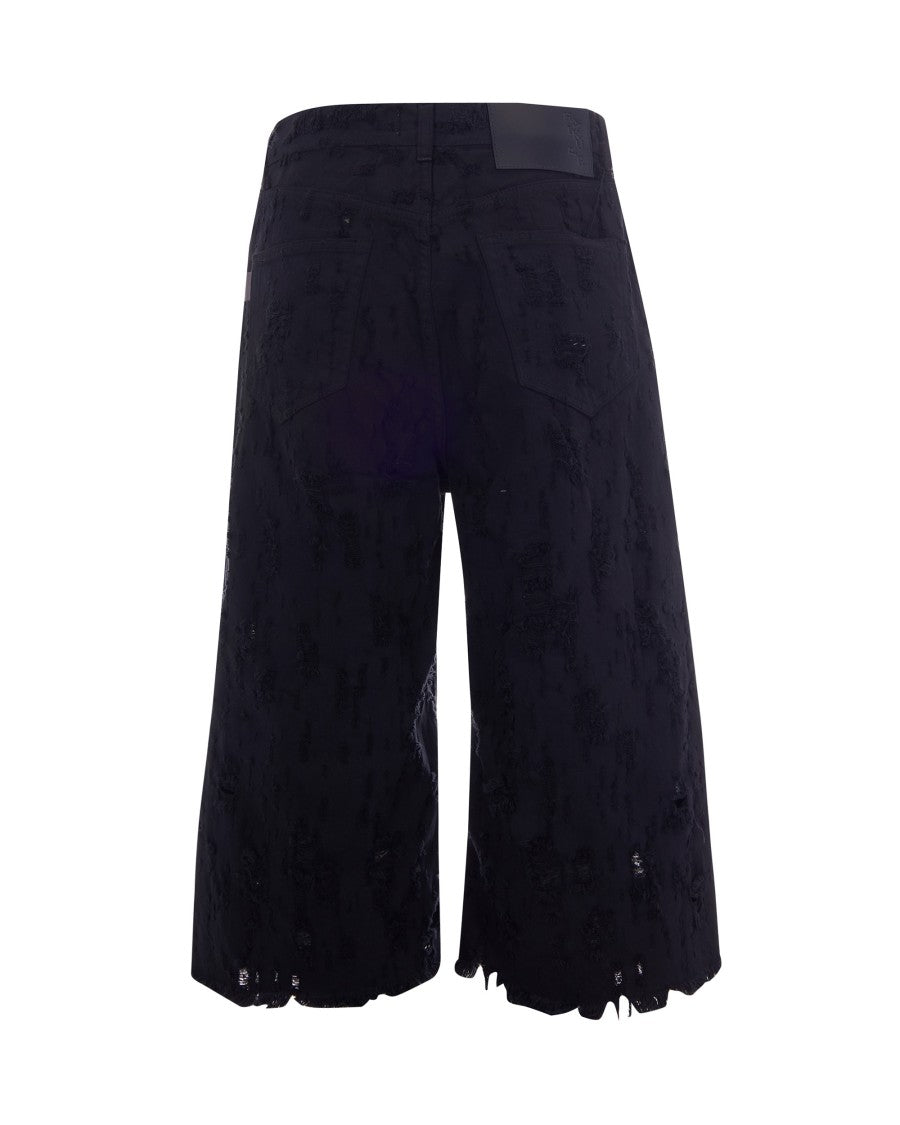 Haikure Beck Bull Destroy Cotton Wide-Leg Denim Shorts