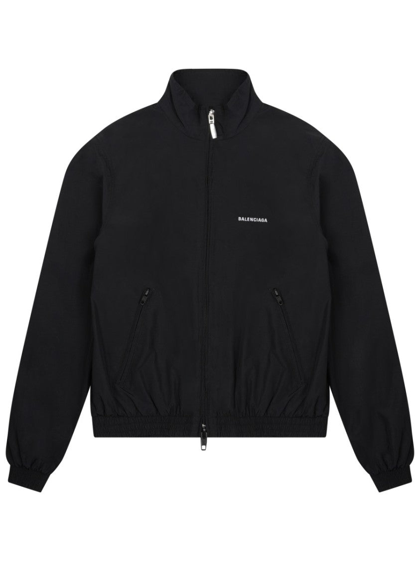 Balenciaga Black Zip-Up Jacket With High Collar And Logo Details