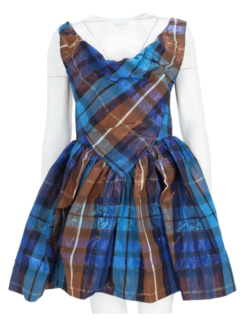 Vivienne Westwood Plaid Blue Mini Dress With Fitted Bodice