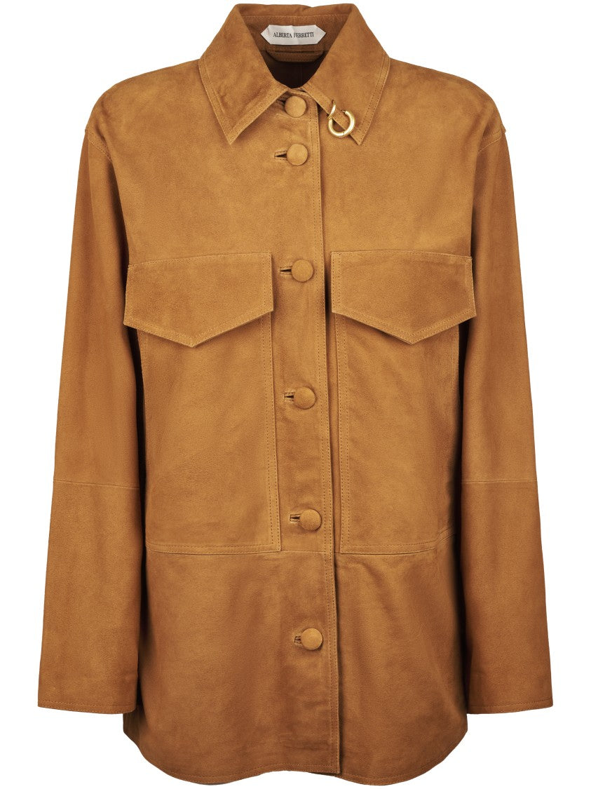 Alberta Ferretti Suede Brown Jacket With Classic Collar