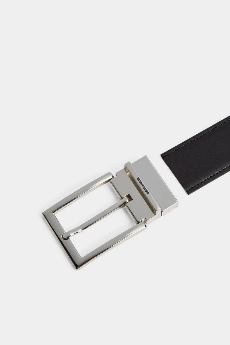 Dsquared2 Black Pin Buckle Logo Plaque Leather Belt