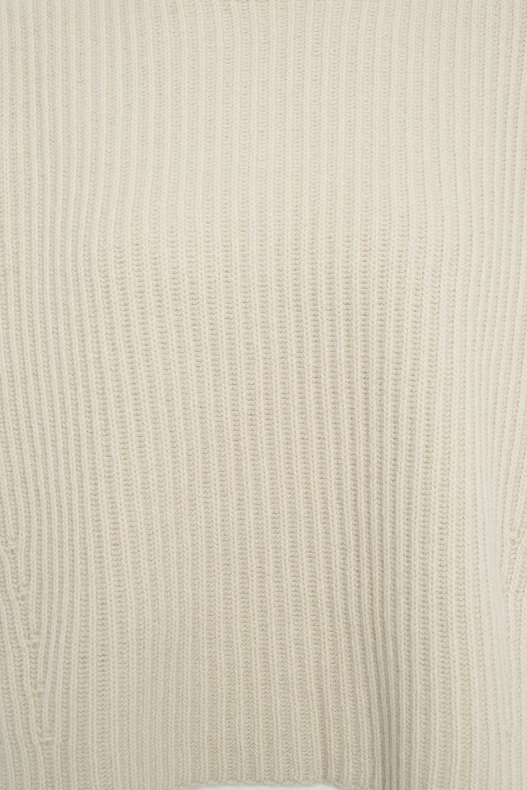 Roberto Collina Beige Ribbed Turtleneck Knit Sweater With Cropped Design