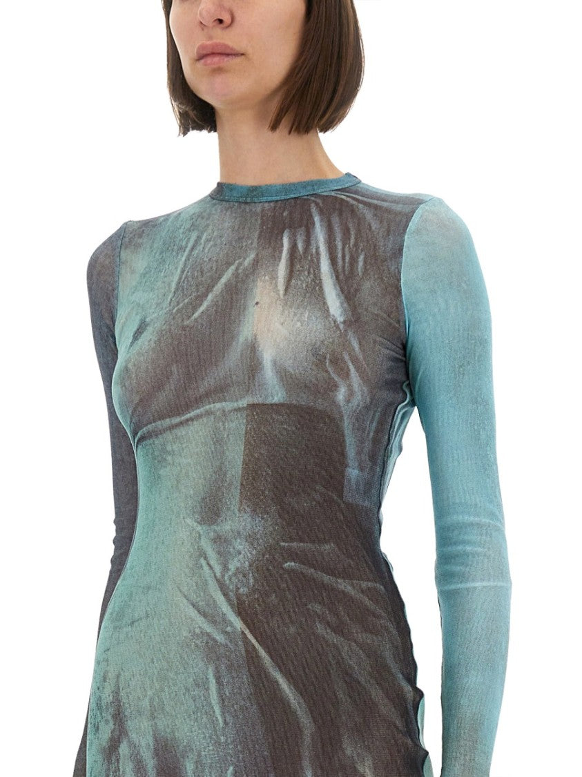 Jean Paul Gaultier Slim Fit Mesh Long Dress With Abstract Patterns
