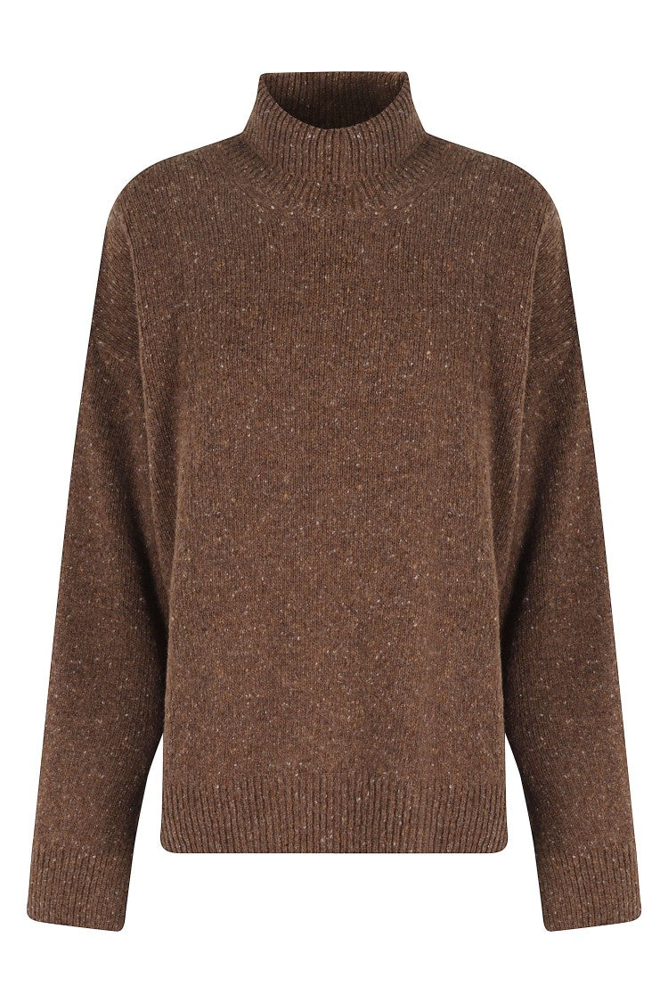 Department Five High Neck Chocolate Brown Sweater With Side Slits