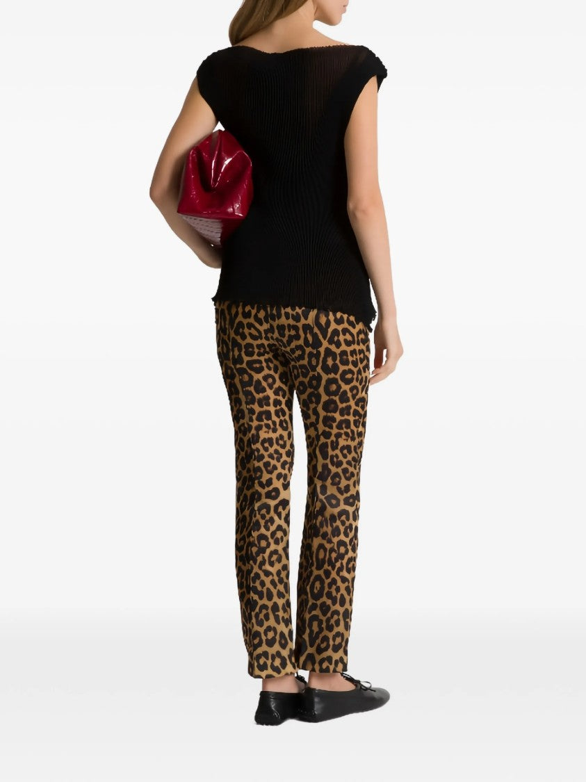 Alberta Ferretti Brown Leopard Print Silk Pants