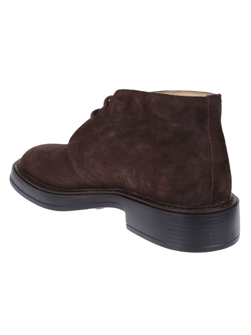 Tod's Dark Brown Suede Polacchino Shoes With Embossed Monogram