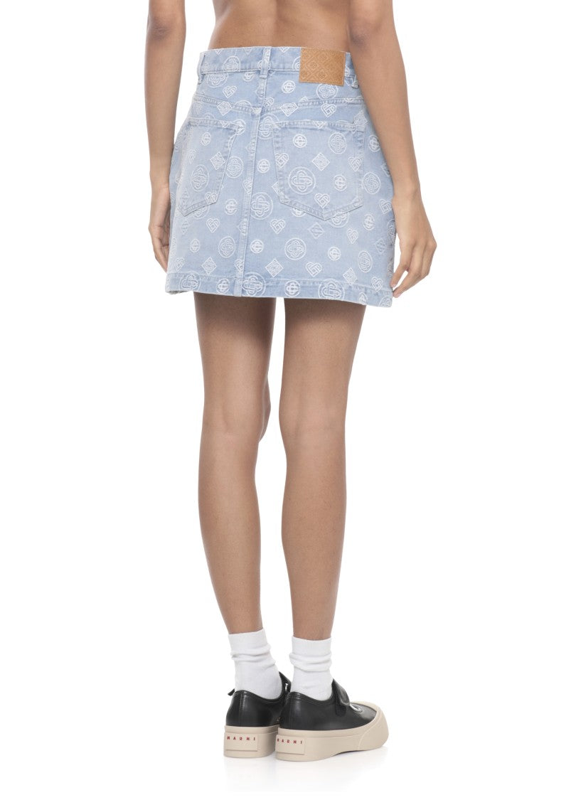 Casablanca Light Blue Denim Mini Skirt With Embroidered Logo