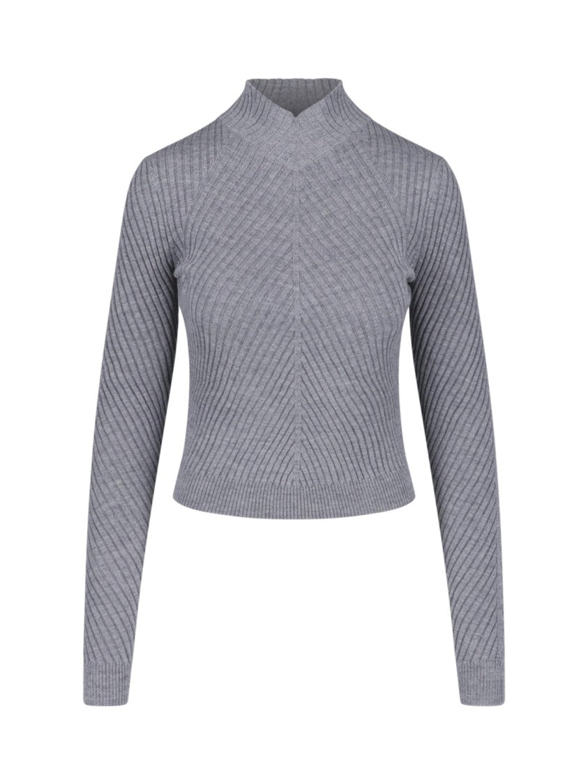 Victoria Beckham Fitted Ribbed Knit Sweater With Subtle V-Neckline