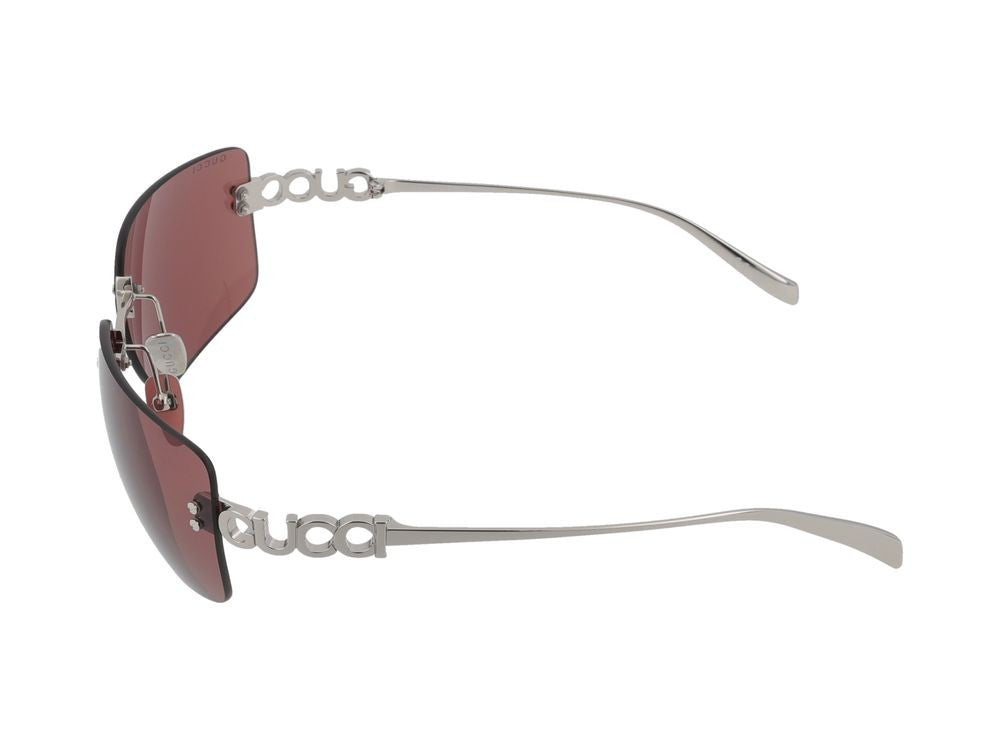 Gucci Rimless Silver Large Red Lens Sunglasses