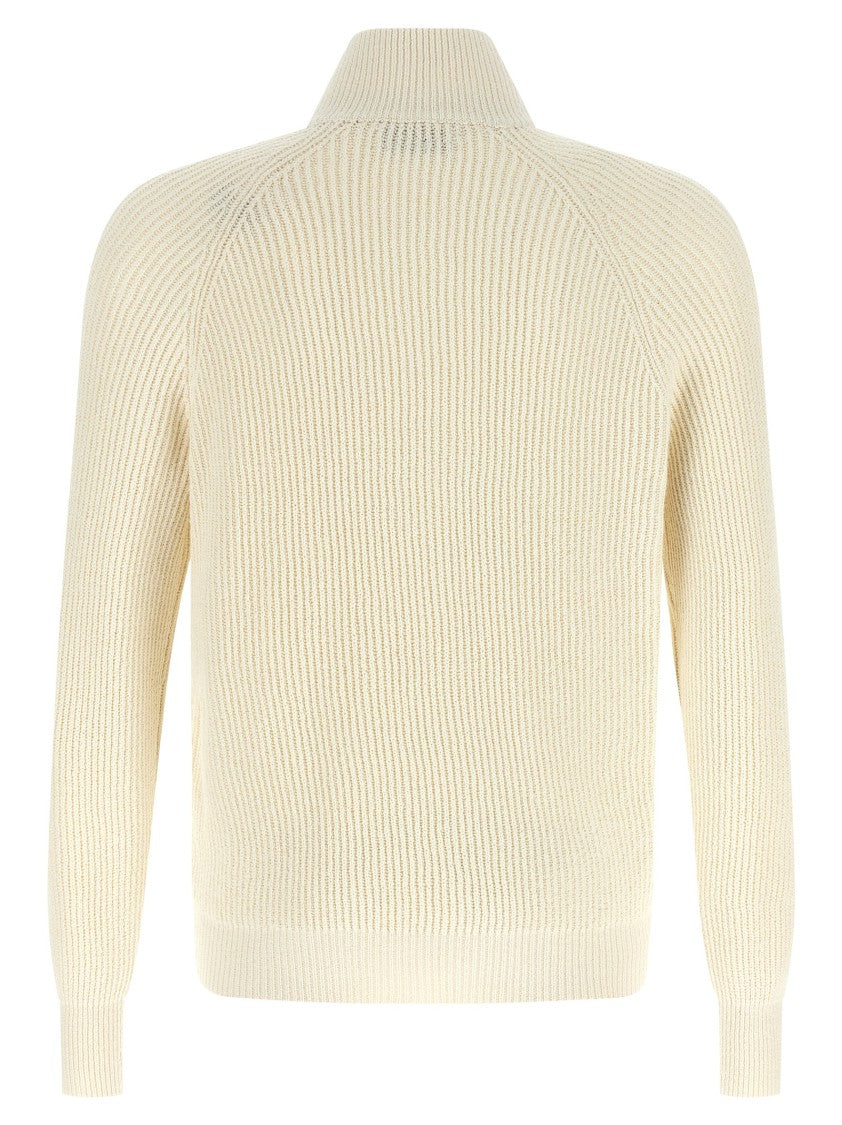 Brunello Cucinelli Half-Ribbed Cotton Gauze Zip Cardigan