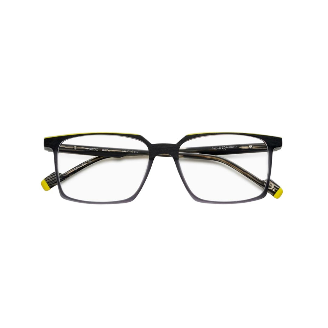 Etnia Barcelona Diego Matte Black Rectangular Eyeglasses With Subtle Yellow Accents