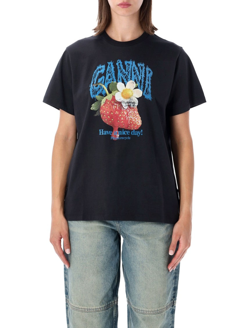 Ganni Short-Sleeve T-Shirt With Strawberry Graphic Design