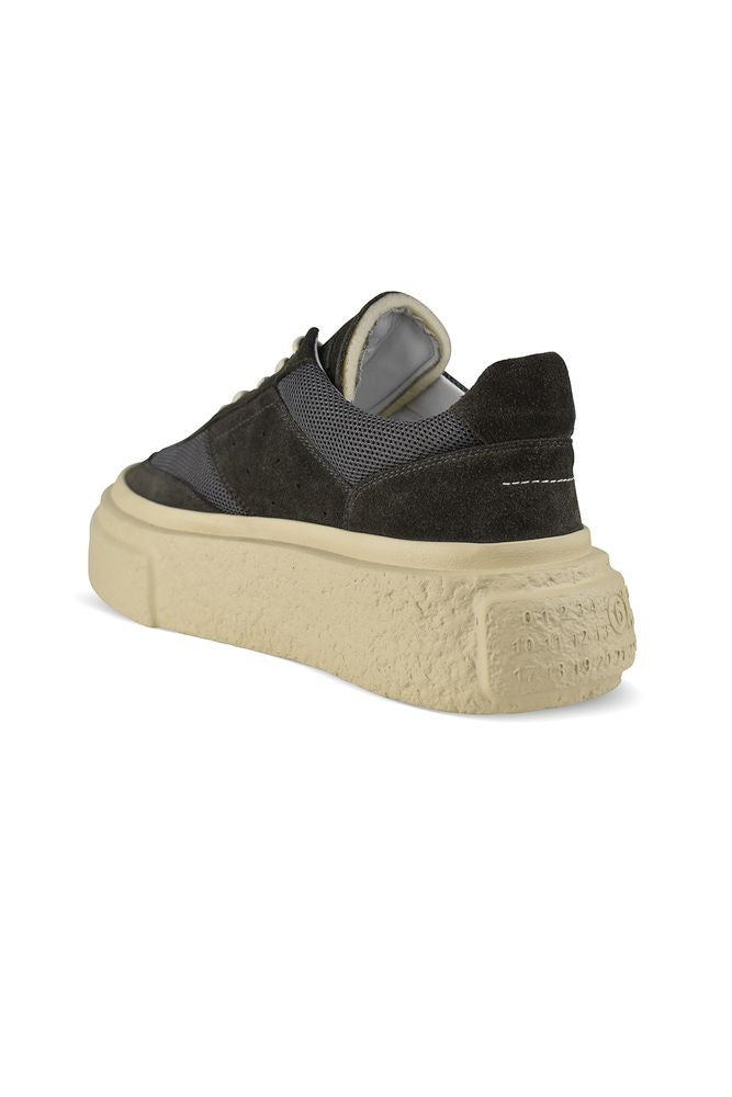 Maison Margiela Khaki Green Suede And Mesh Low-Top Sneakers