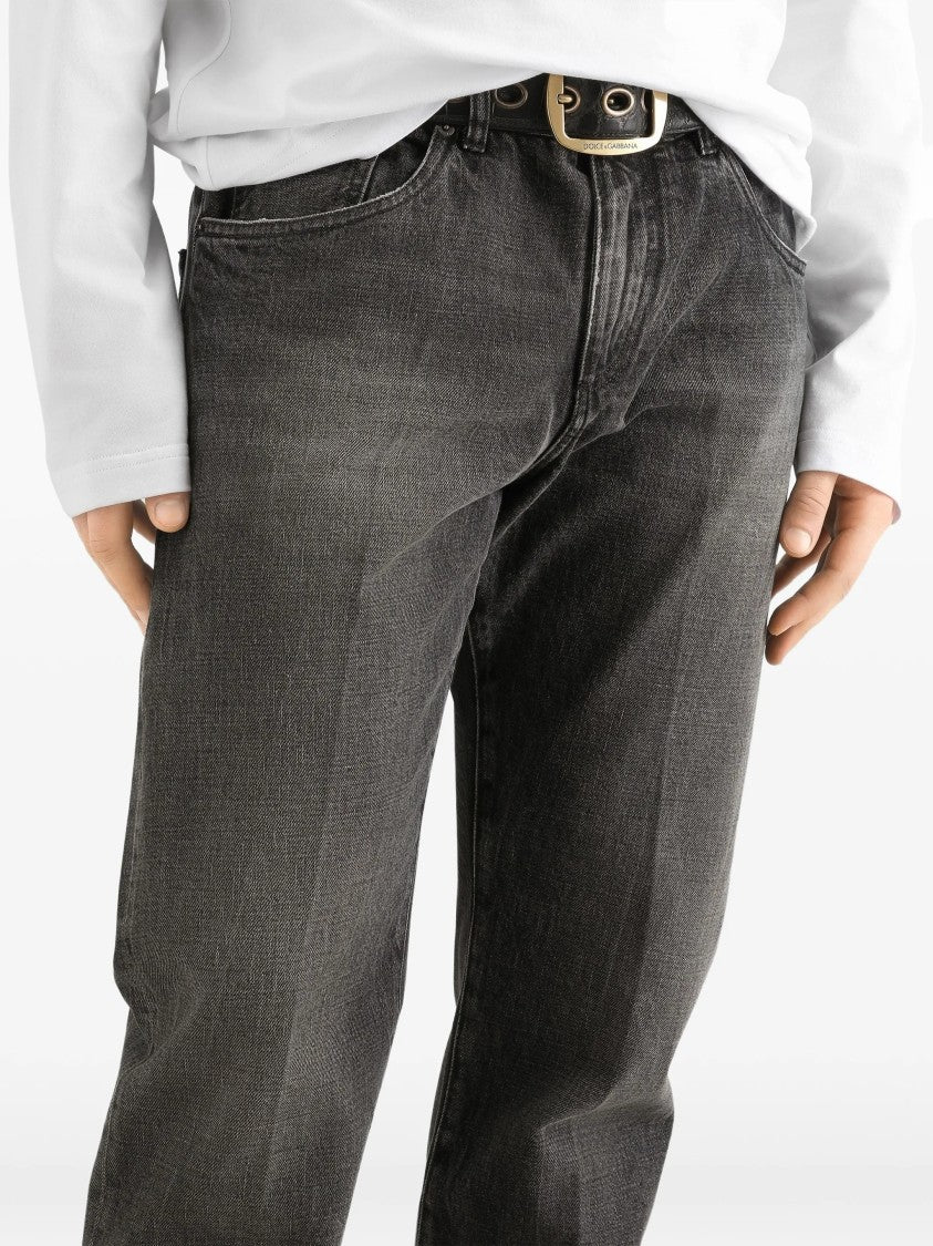 Dolce & Gabbana Washed Black Cotton Straight-Leg Trousers