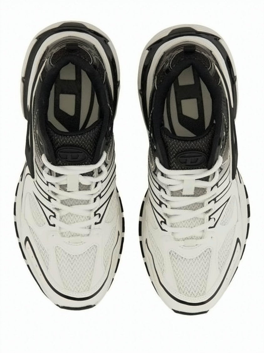 Diesel Dynamic White And Black Sneakers With Mesh Panels