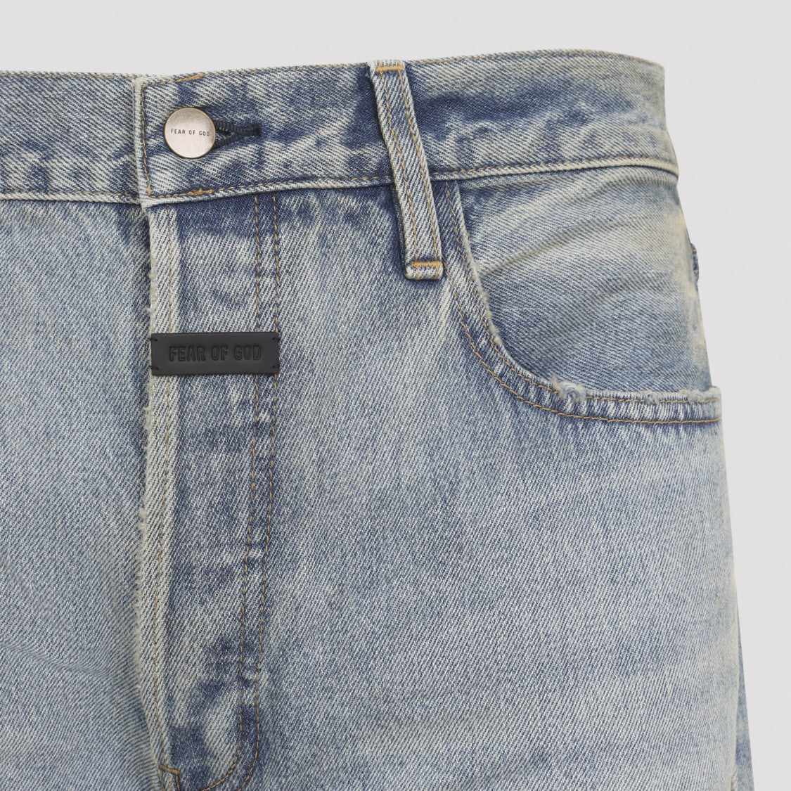 Fear Of God Relaxed Straight-Leg Jeans With Light Blue Wash And Distressed Detailing