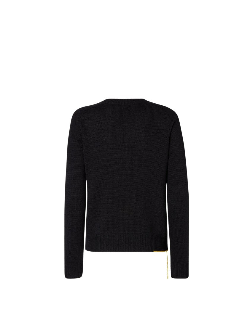 Fendi Black Fitted V-Neck Embroidered Pure Cashmere Sweater