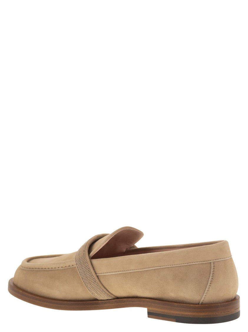 Fabiana Filippi Soft Suede Moccasin With Diamond Thread Detail
