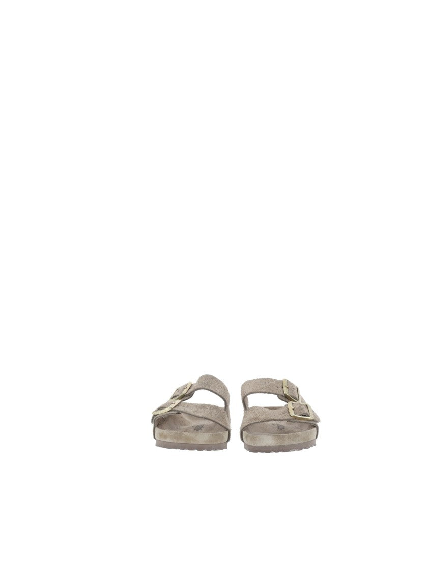 Birkenstock Taupe Arizona Suede Leather Slide Sandal