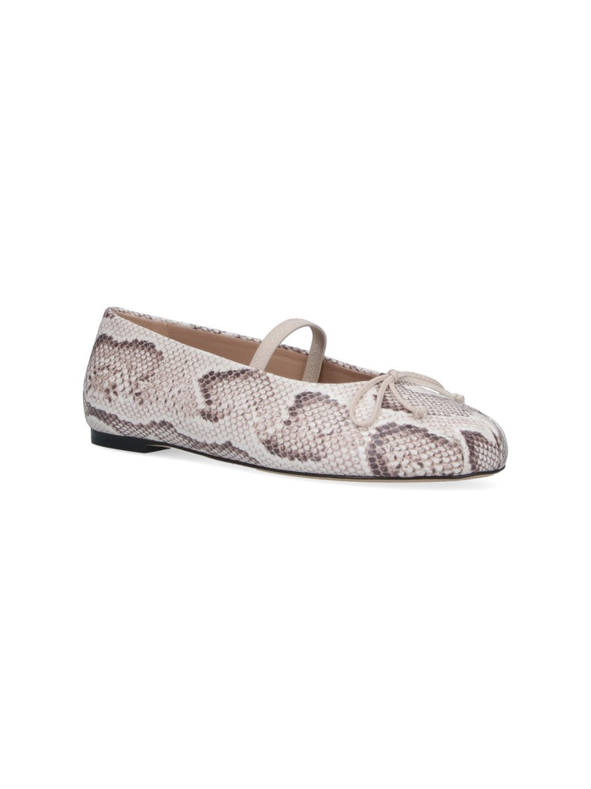 Stuart Weitzman Cream Prima Bow Snake Print Ballerinas