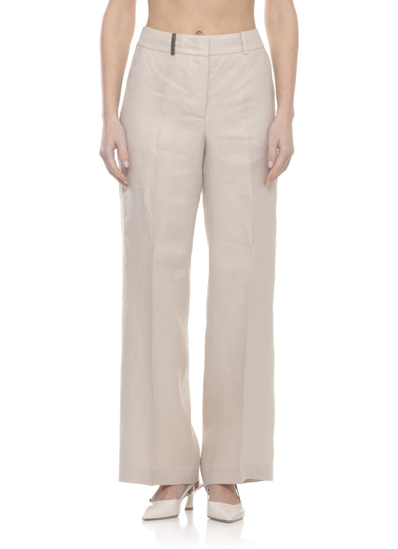 Peserico Beige Linen Straight-Leg Pants