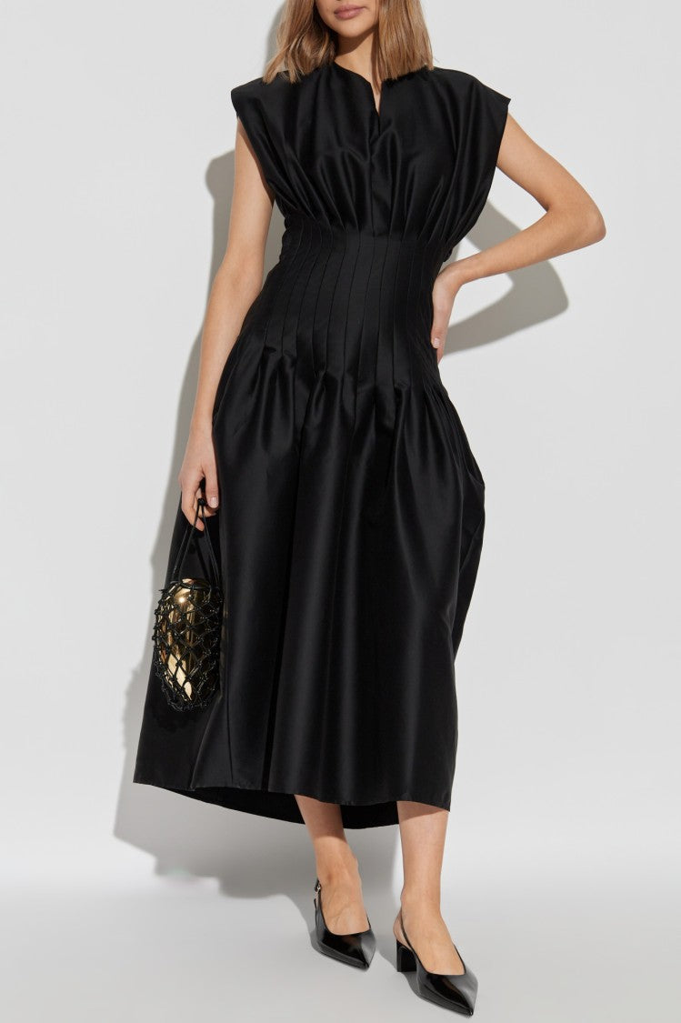 Fabiana Filippi Black Pleated Dress With Flared Design