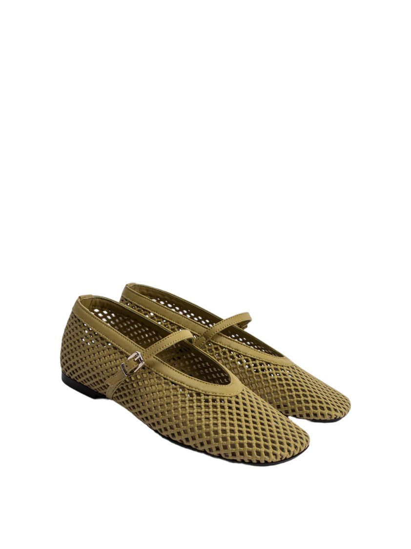 Poeve Perforated Nappa Leather Buckle Strap Ballerina Flats