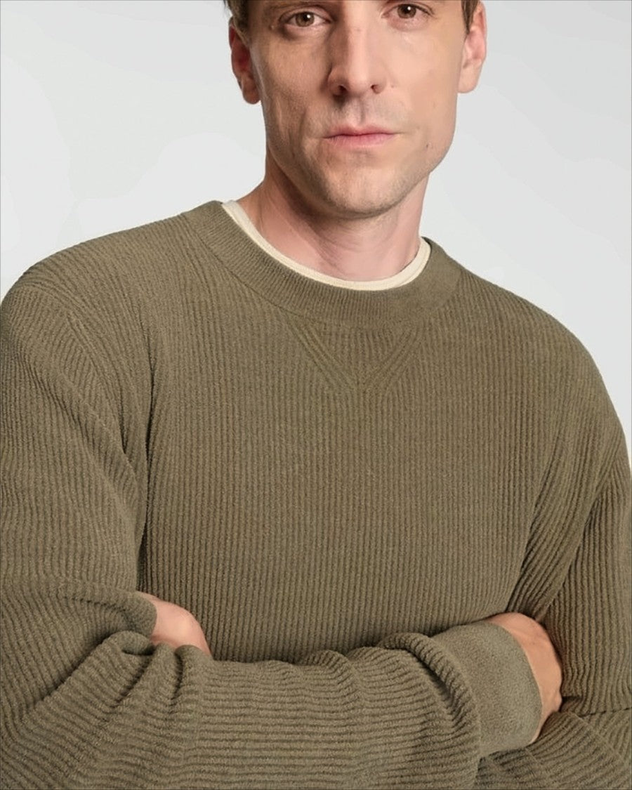 Boss Crewneck Sweater With Textured Corduroy Effect