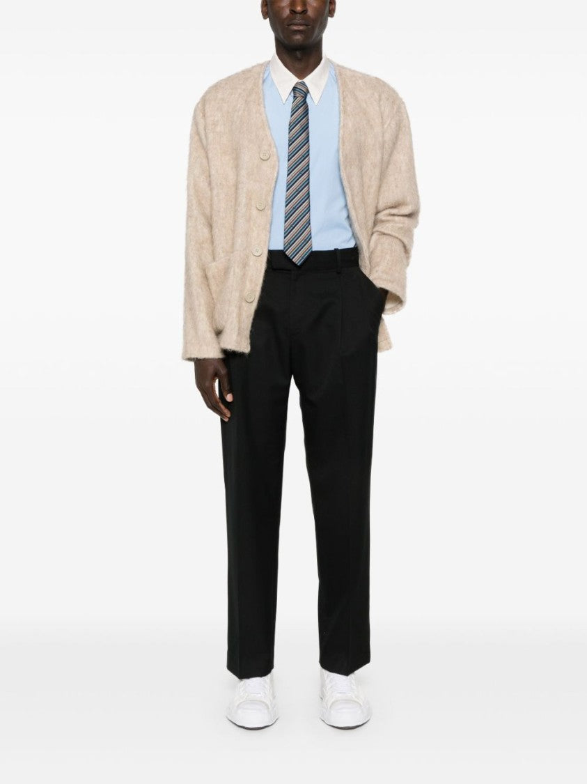 Drôle De Monsieur Tailored Black Twill Weave Pants With Embroidered Logo And Pleat Detailing