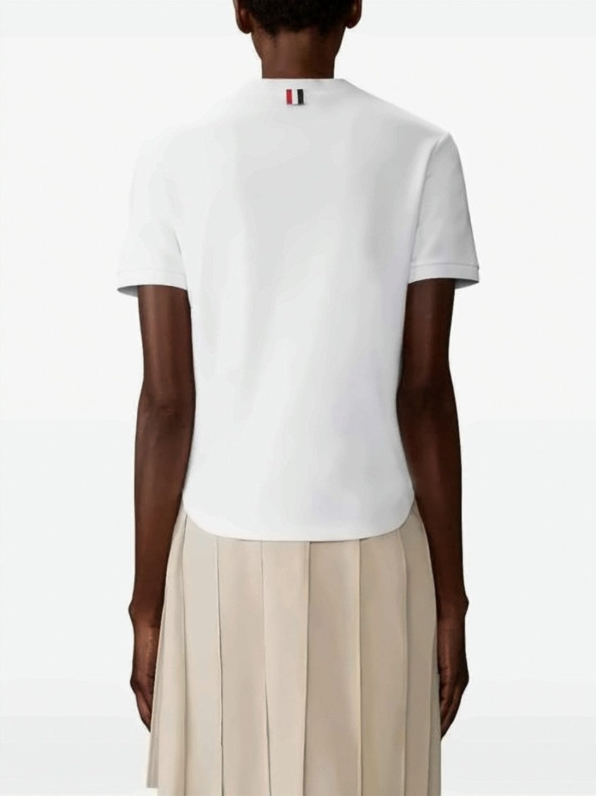 Thom Browne Cropped White Cotton T-Shirt With Pocket Detail