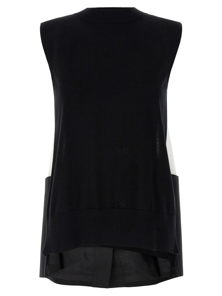 Sacai Asymmetrical Knit And Cotton Poplin Patchwork Vest