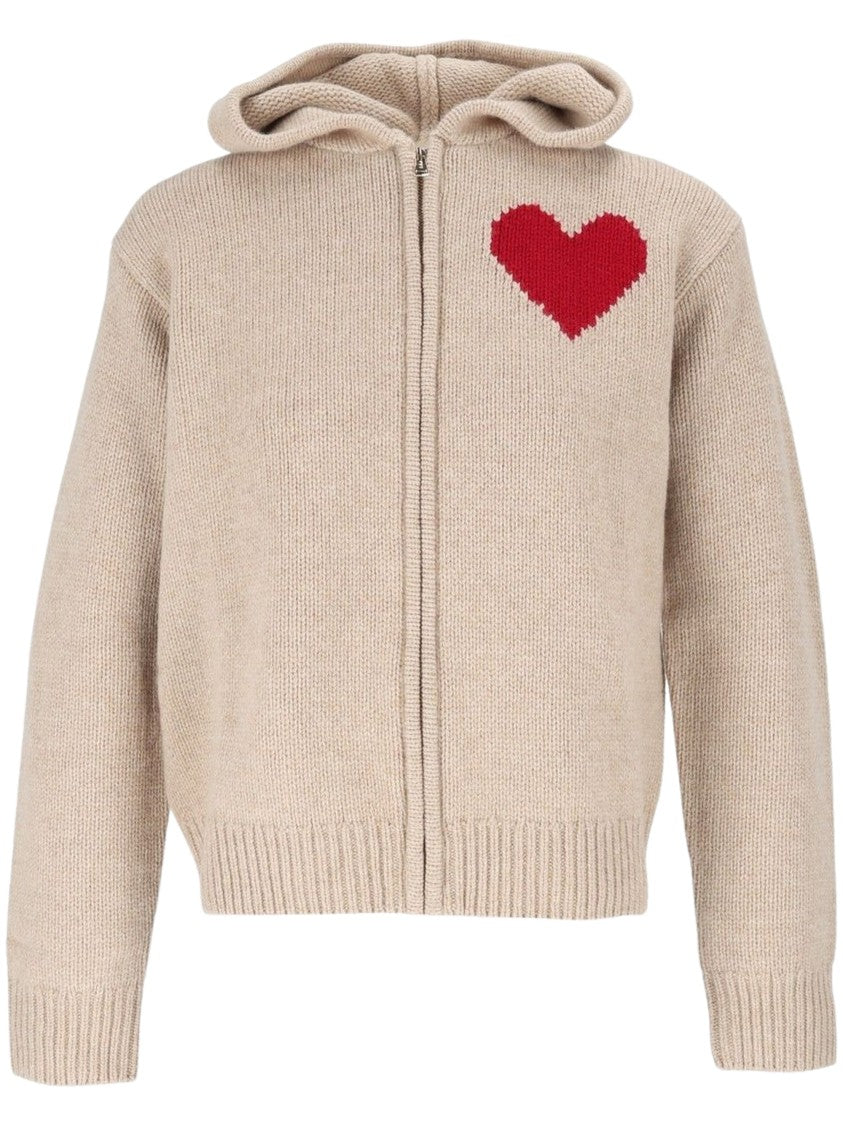 Mc2 Saint Barth Heart Accents Zip-Up Hooded Cardigan