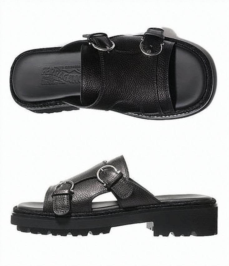 Salvatore Ferragamo Textured Leather Slip-On Sandals