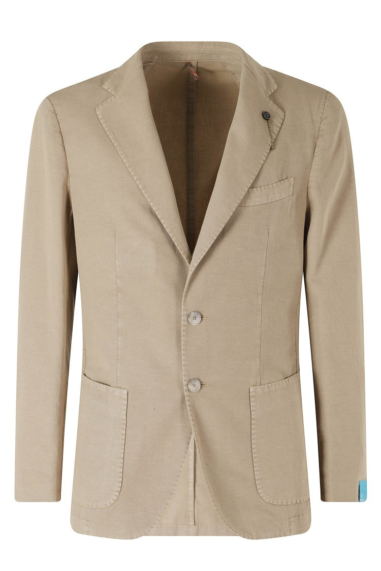 Santaniello Beige Ice Cotton Gabardine Single-Breasted Jacket