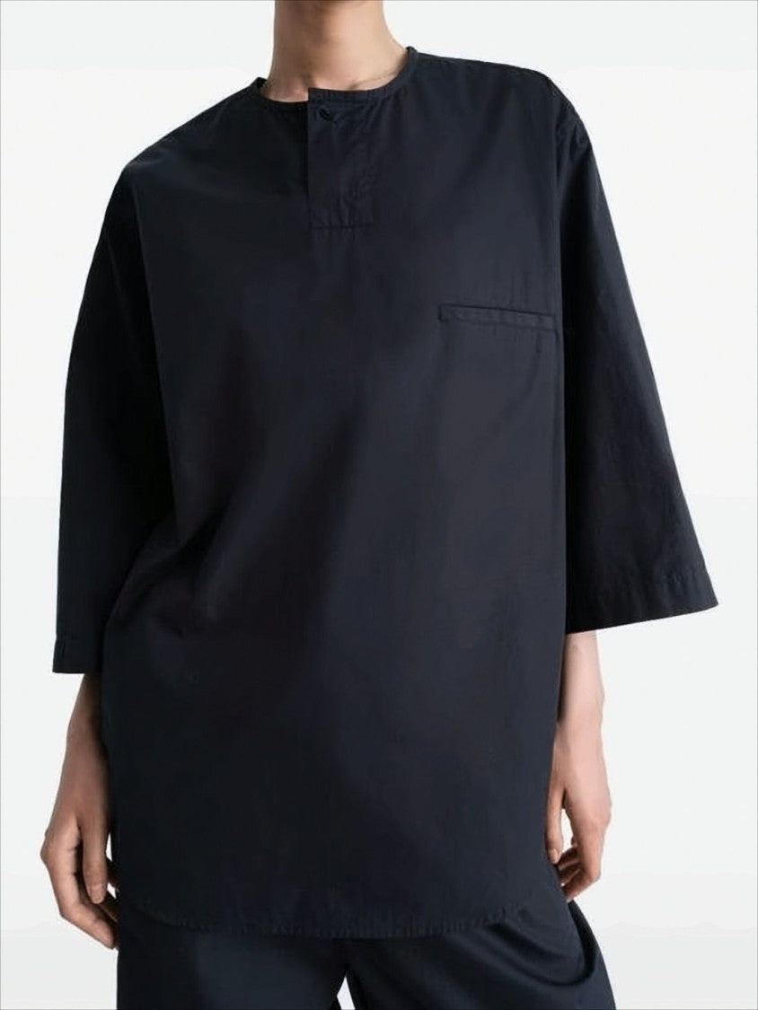 Lemaire Boxy Black Blouse With Round Neckline