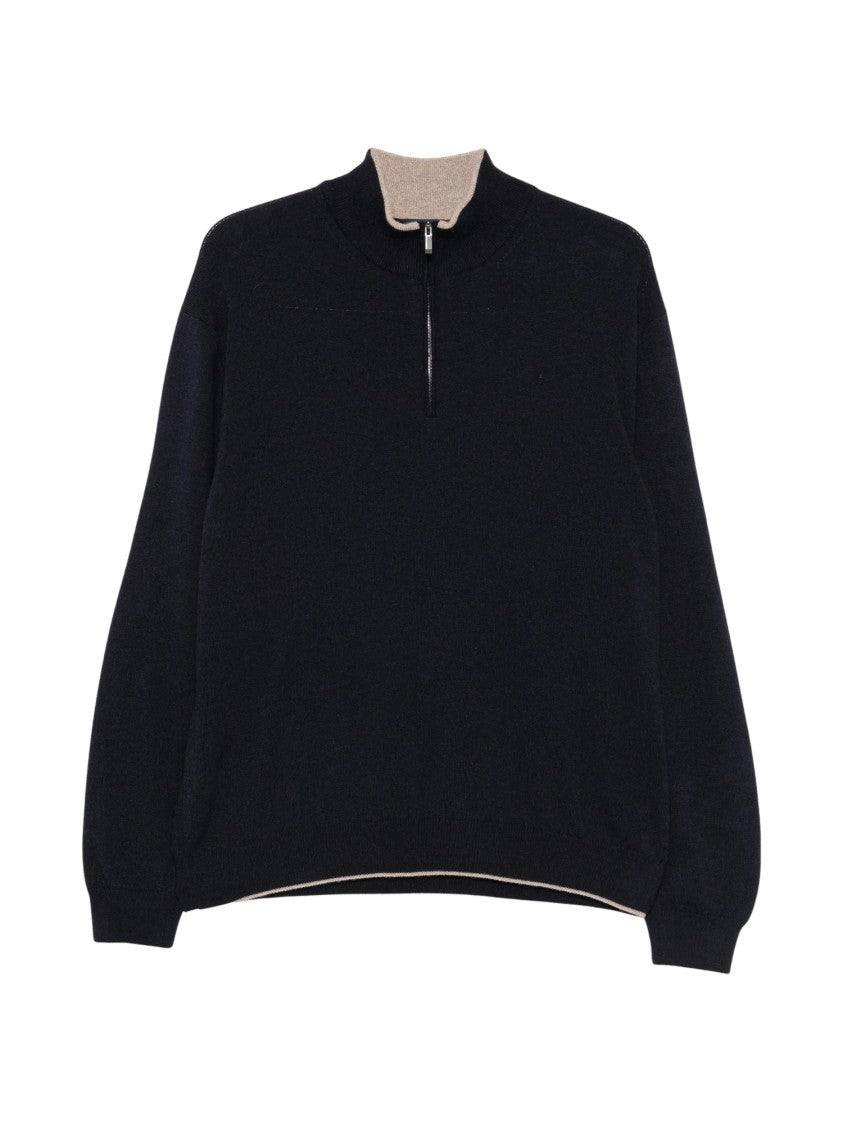 Paul & Shark Half-Zip Knit Sweater With High Collar And Ribbed Detailing