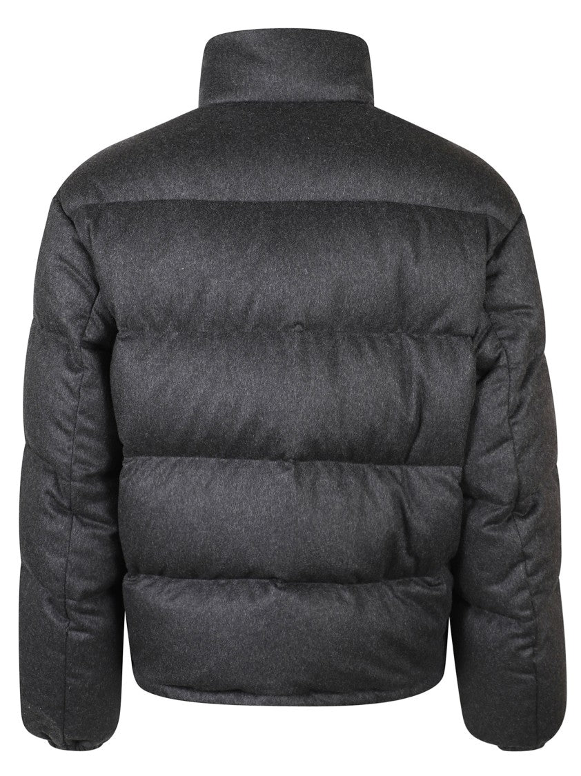 Prada Quilted Anthracite Coat With High Collar And Zipper Closure
