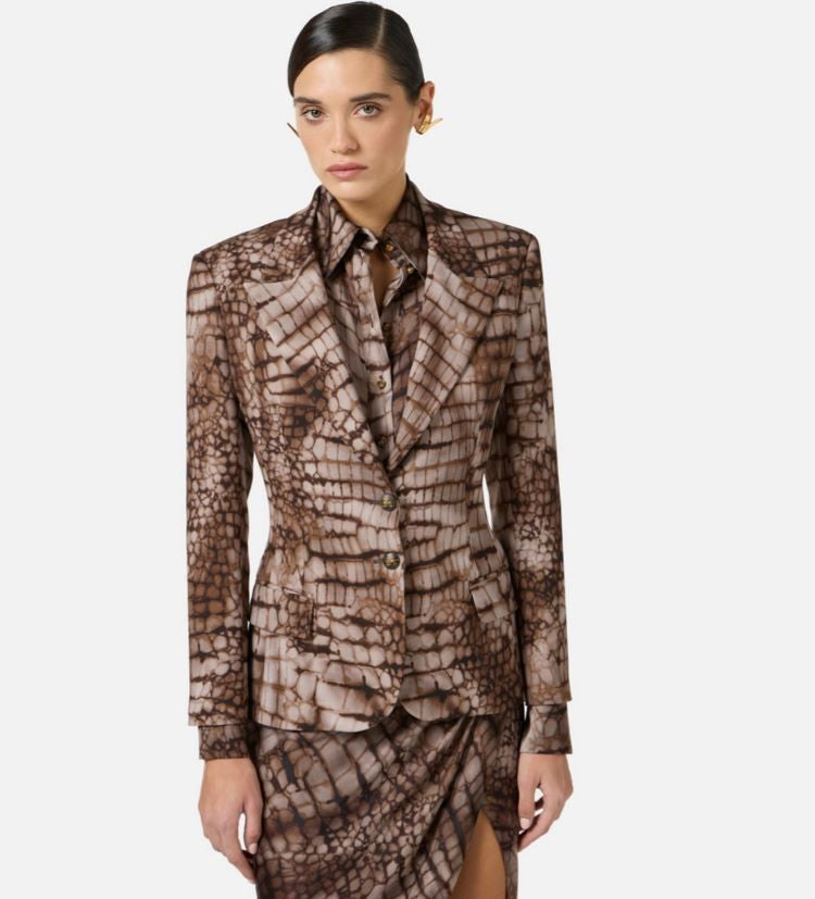 Elisabetta Franchi Gi20761e2 Printed Single Breasted Jacket