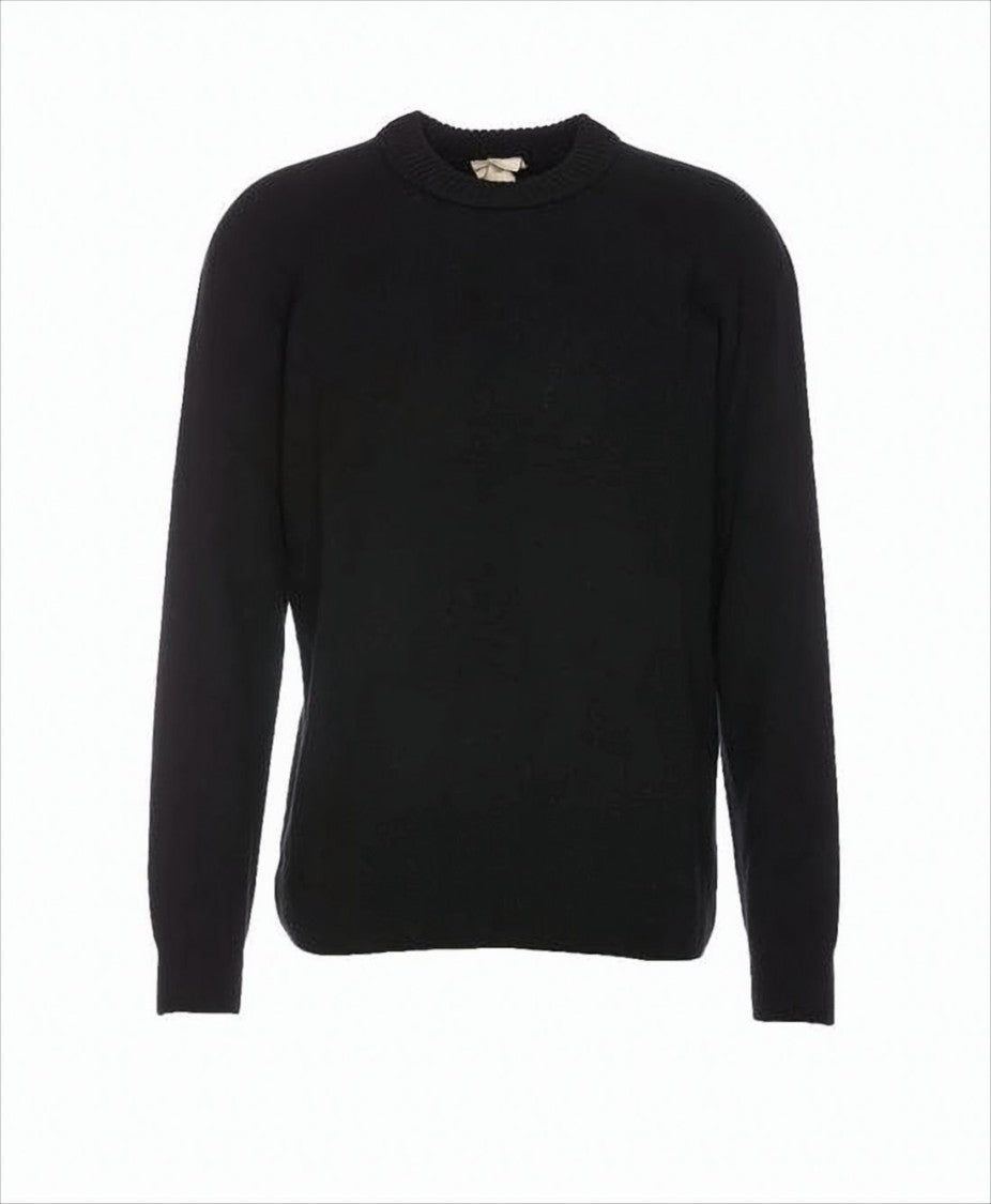 Ten C Black Wool Sweater With Classic Crew Neckline And Ribbed Detailing