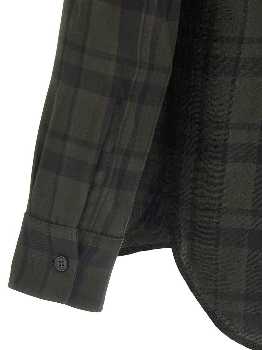 Saint Laurent Checkered Cotton Cassandre Shirt With Tone-On-Tone Embroidery