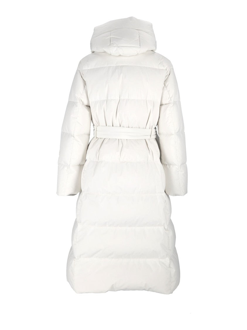 Moorer Wintra-Stp White Belted Quilted Padded Hooded Jacket